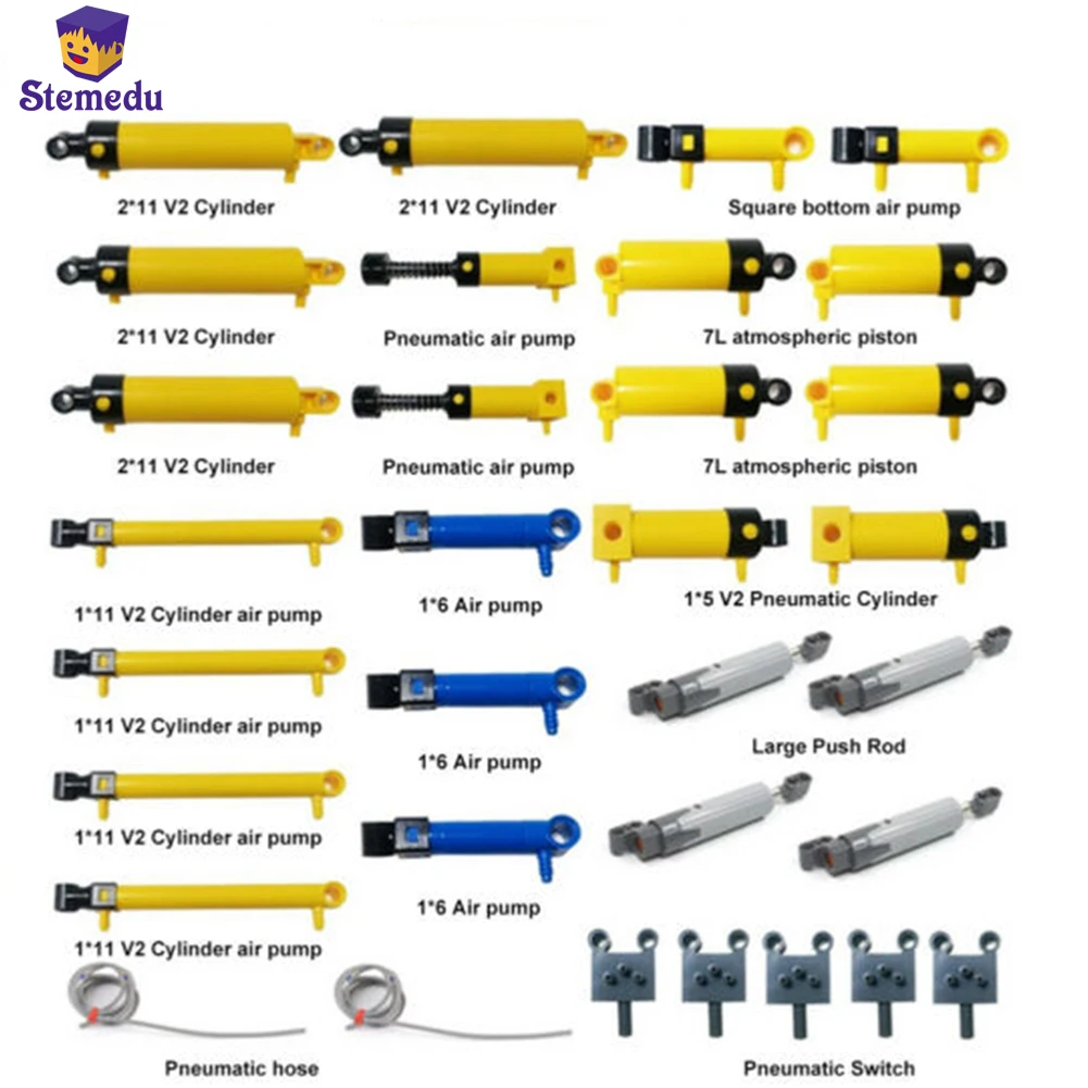 

32PC MOC Technical Pneumatic Hose Air Pump Push Rod Switch Piston Pneumatic Block Compatible With legoeds Pneumatic Parts