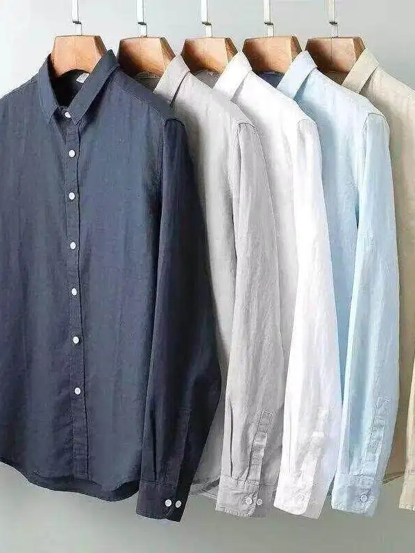 

Spring Cotton Linen Men's Shirt Long Sleeve Breathable Thin Casual Loose Cotton Linen Men's New Style Trendy Collar Inne...