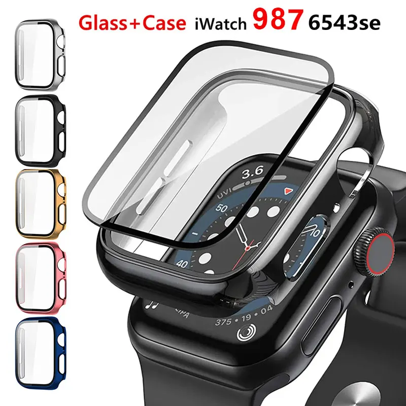 

Glass+Cover For Apple Watch Case 44mm 40mm 45mm 41mm 42mm 38mm Plated Screen Protector iWatch Series 9 8 6 5 3 se 7 Accessories