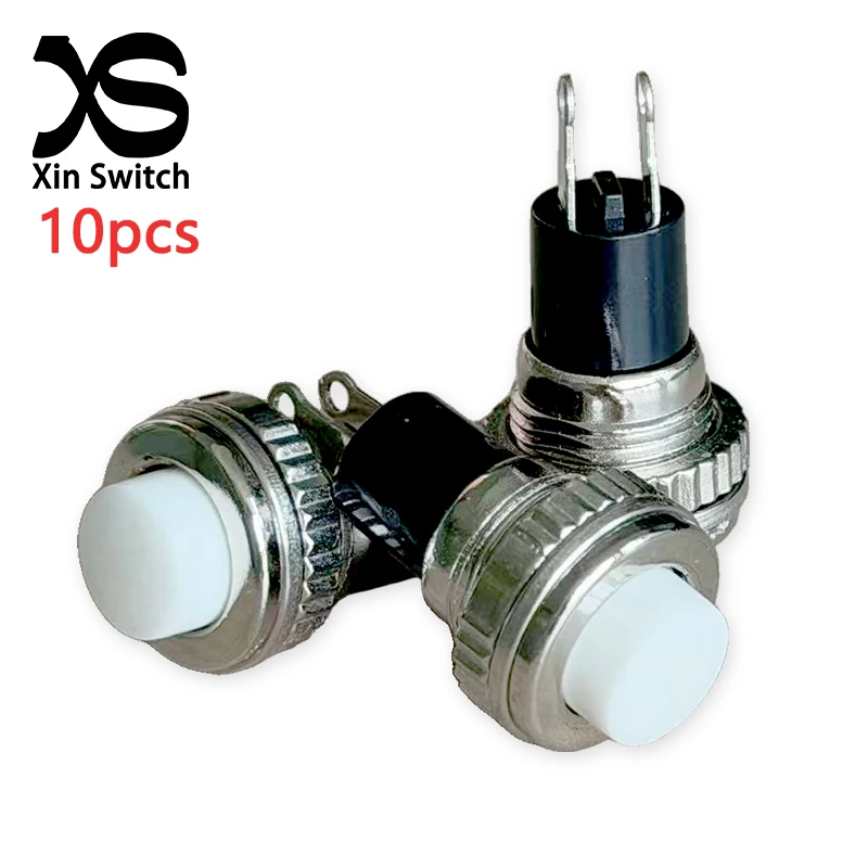10Pcs Ds-316 10mm  White Circular Self Resetting Power Button Switch  2-Pin 0.5A 250V AC Nut Fixed Doorbell Push Switch