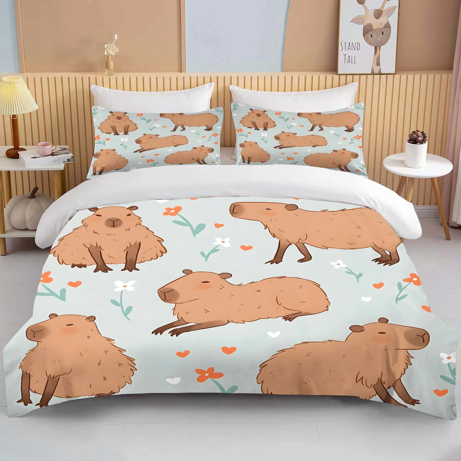 Cartoon MINISO Cute Capybara Printed Bedding Set Cartoon Anime Duvet Cover Comforter Pillowcase Boys Girls Children Adults King