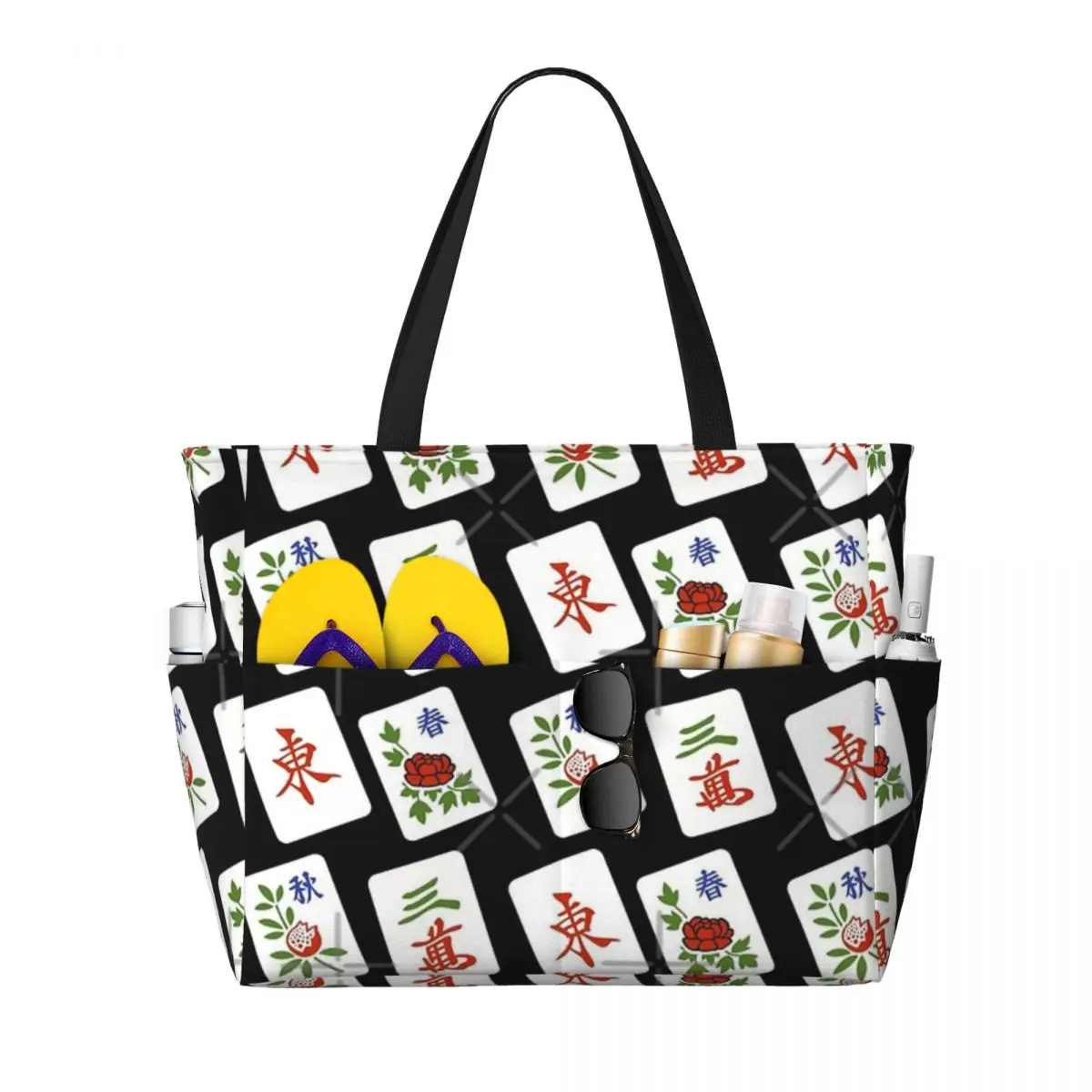 

Mahjong Cubes Pattern Beach Travel Bag, Tote Bag Personality Adult Out Shoulder Bag Multi-Style Pattern