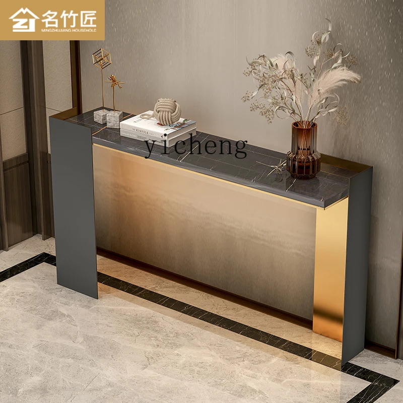 ZF Stainless Light Luxury Console Tables Iron Living Room Marble Gold Entrance Cabinet Stone Plate