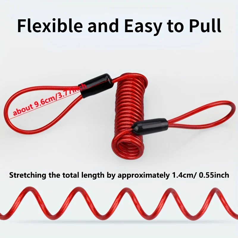 Cavo promemoria blocco disco moto ad alta visibilità da 120 cm - Sicurezza antifurto per biciclette e scooter, lunghezza regolabile