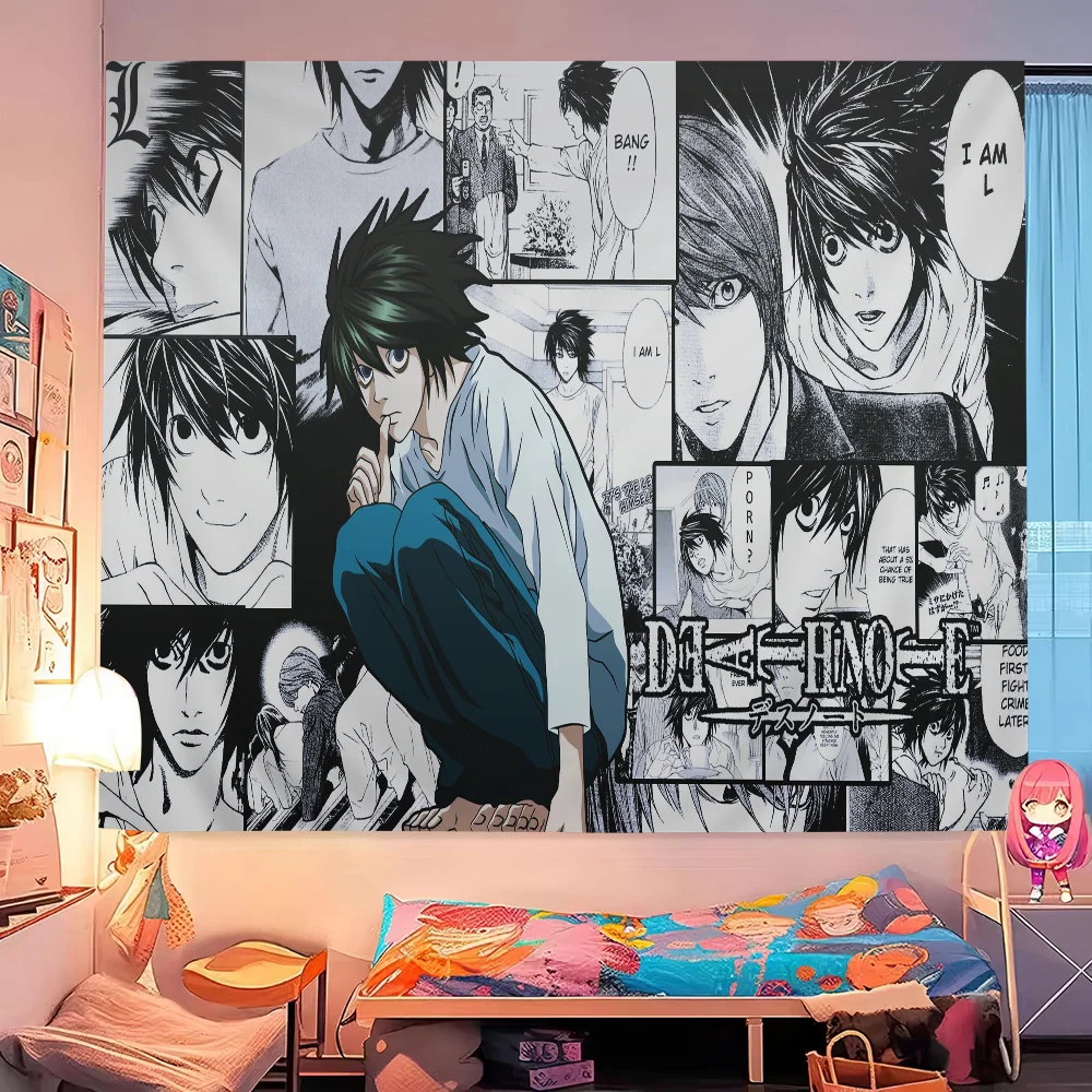 Death Note Manga Panel Wall Tapestry - Accent-Color L Character Art, Room Decor for Psychological Thriller & Shonen Anime Fans