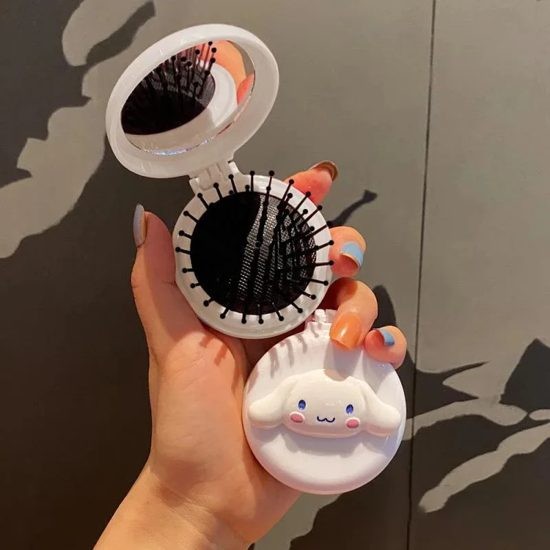 Hello Kitty Foldable Make-up Mirror Accessories Sanurgente Anime My Melody Kuromi Airbag Portable Comb Carrying Children's Gifts