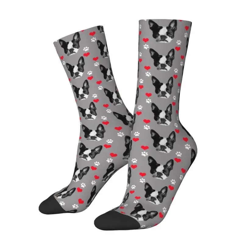 Calcetines de vestir Unisex con estampado 3D para hombre, medias transpirables con estampado de animales y perros, estilo Kawaii, Boston Terrier