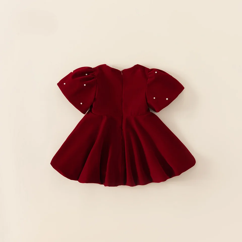 red velvet christmas dress baby girl Red Velvet Girls Dress Christmas Party Mini Ball Gown