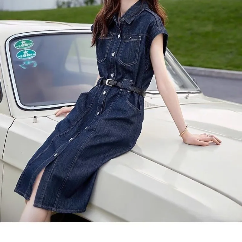 Abito in denim Donna Estate 2025 Nuovo stile Moda Temperamento Esplosione Temperamento Madre Camicia Gonna Senso senior Gonna Cappotto