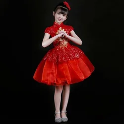 Luxury Glitter Sequin Birthday Party Gown Children Dresses Girls Sequins Wedding Cute Mini Christmas Pink Red Kids Pageant Dress