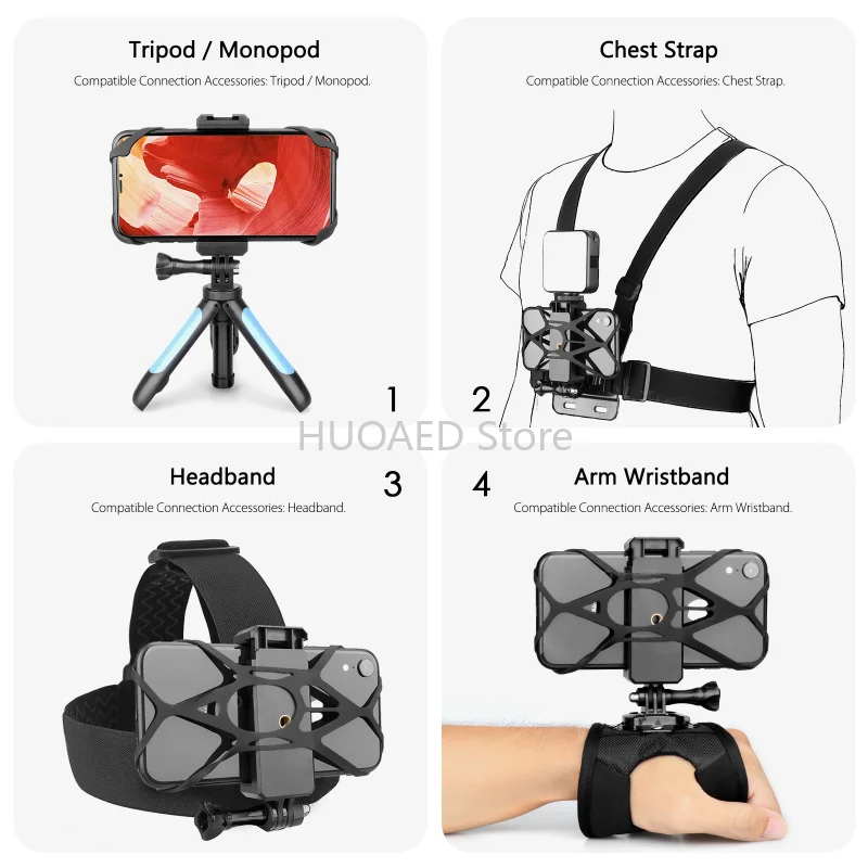 With 1/4 Screw Hole Universal Mobile Phone Holder for Tripod Headband Fix Mount for IPhone Xiaomi Samsung Huawei VP129F