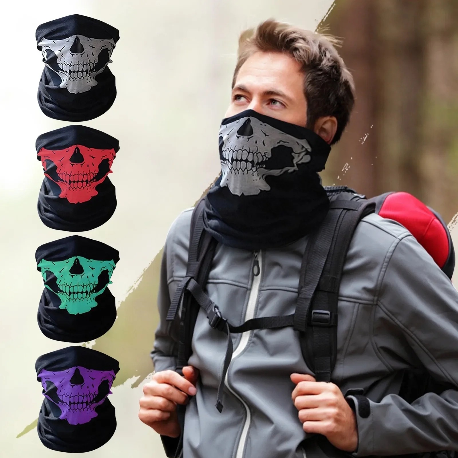 

Gothic Style Skull Print Cycling Mask Seamless Multifunctional Cycling Face Masks Outdoor Warm Scarf Halloween Skull Mask