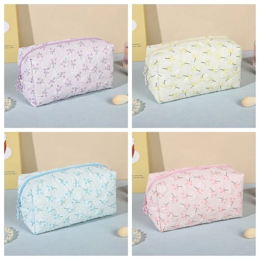 

Practical Korean Style Floral Cosmetic Bag Soft Large Capacity Portable Makeup Bag Casual Sweet Cosmetic Zipper Pouch Outdoor