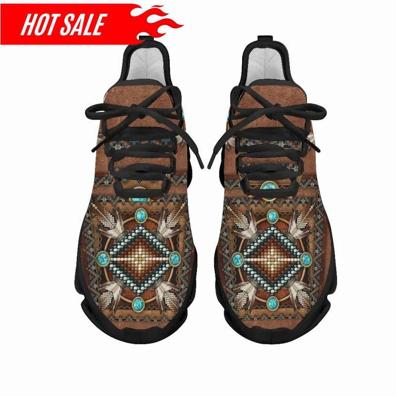 African Tribal Pattern Ladies Mesh Swing Sneakers Comfort Lace up Platform Shoes Lightweight Sport Shoes for Women