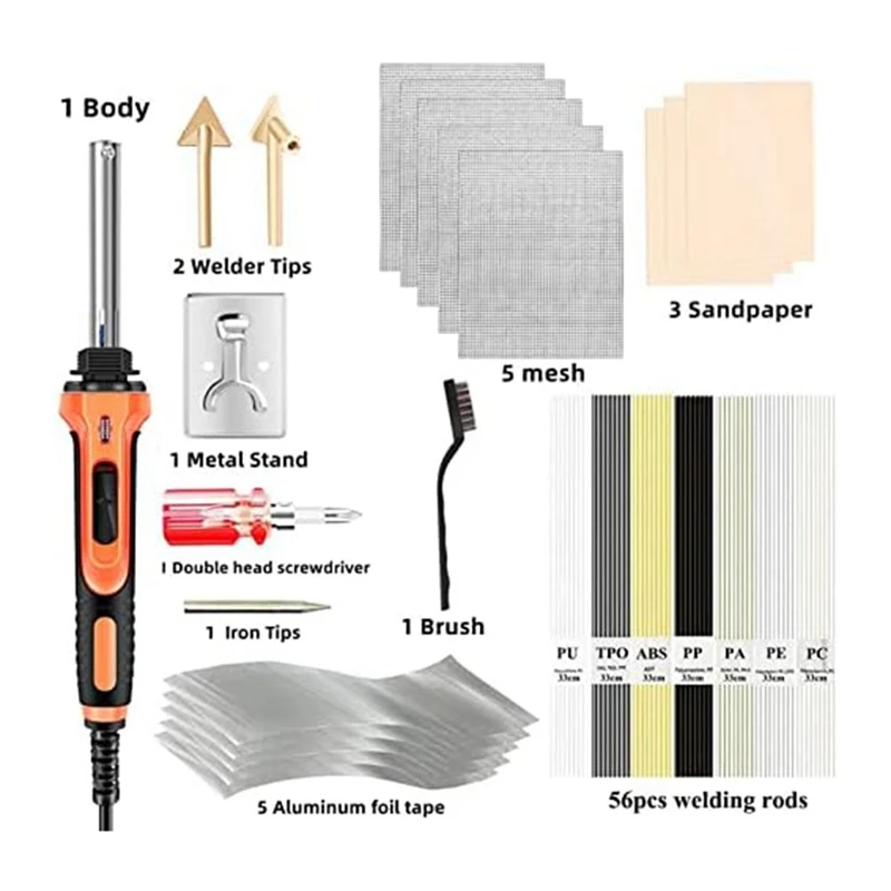Plastic Welder - 100W Plastic Welding Kit Welding Iron Gunwith 56 Rods, Surface Repair Tool Easy Install For Carbumpers US Plug