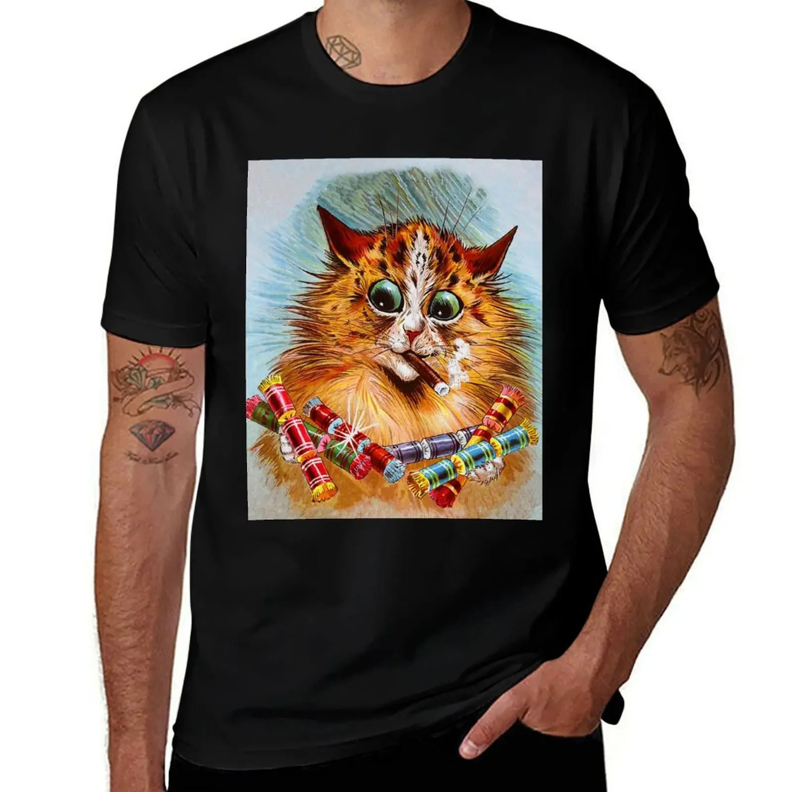 FUNNY CAT WITH CIGAR-Louis Wain Cats T-Shirt vintage t shirts sports fans cute clothes clothes for men