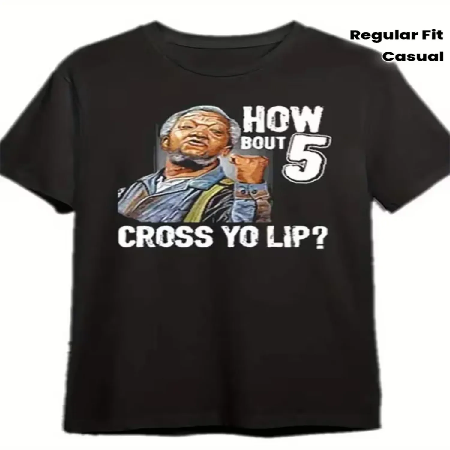 Men's and Women's 100 Funny _How Bout 5 Cross You Lip__ Pattern T-Shirt- Black Base with White Print, Regular Fit Round Neck Short Sleeve Casual T-Shirt, Suitable for Halloween, Christmas, Birthd Funny Shirt, Cute Tee,
