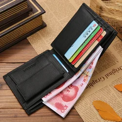 Wallets Premium Product Real Cowhide Wallets for Man Short Black Walet Portefeuille Homme