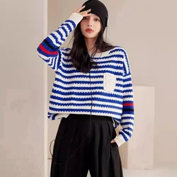 Autumn Fashion Design Sense Niche Sweater Women Stripe Sweater Streetwear Long Sleeve Knitted Tops Female Loose Pullover