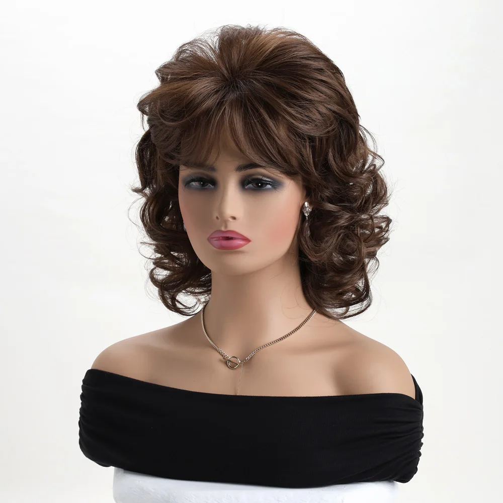 Synthetic Short Wavy Wig with Side Bangs Fluffy Volume Natural Look Women’s Cosplay Party Daily Use Heat Resistant