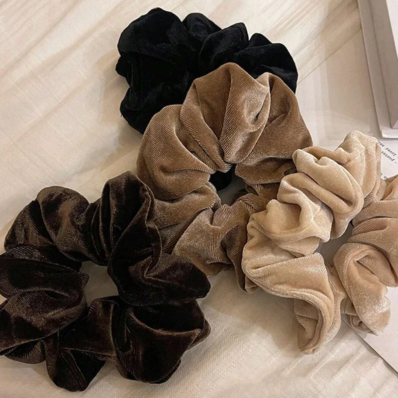 4 pcs Women Hair Tie Soft Headwear Large Elastic Rubber Hair Rope Vintage Velvet Scrunchie Girl Ponytail Holder Hair Accessories