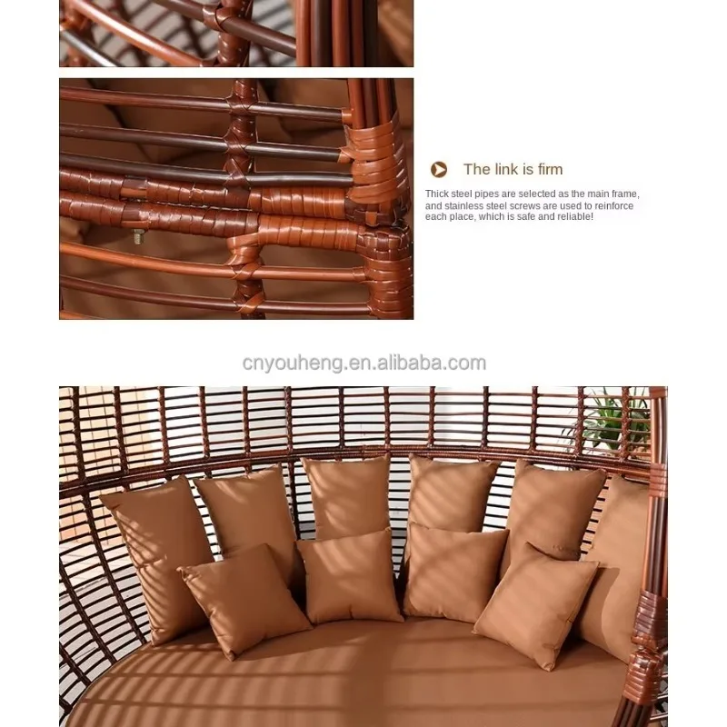 Full-Size Metal Frame Daybed with Rattan Trundle Outdoor Garden Canopy Sunbed Outdoor Daybed Furniture for Garden