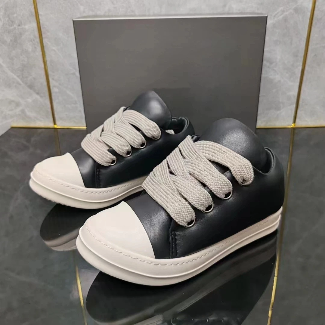 2025SS High Street Fashion أحذية رياضية سوداء غير رسمية للرجال والنساء أحذية واسعة من الجلد الطبيعي