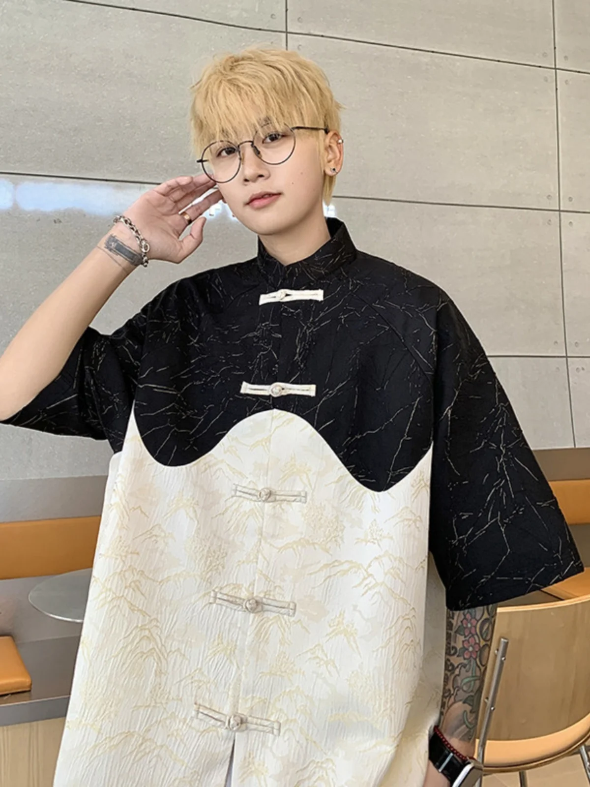 

New Chinese Style Button up Shirt Men's Summer Ice Silk Short Sleeve Refashioned Tang Costume Hanfu Thin Cool Feeling Clothing