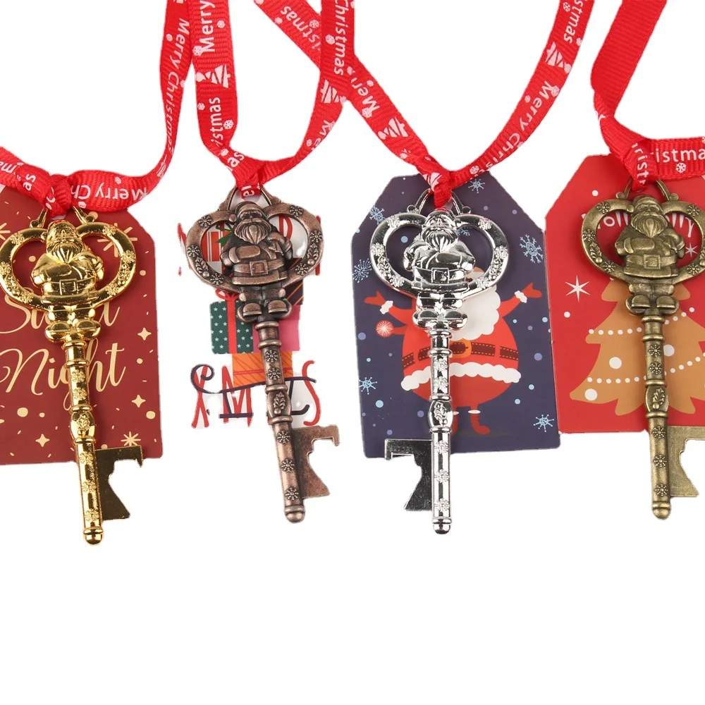 

50pcs Christmas Santa Key Ornaments Magic Keys for No Chimney House Bottle Opener with Paper Tag Christmas Tree Pendant Decor