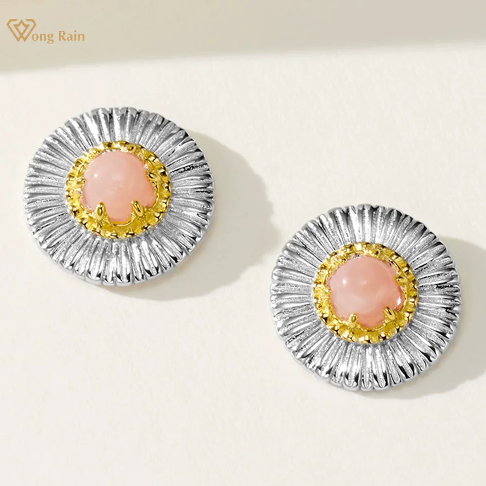 

Wong Rain Vintage 925 Sterling Silver Opel Turquoise Gemstone Flower Earrings Ear Studs Fine Jewelry for Women Gifts Wholesale