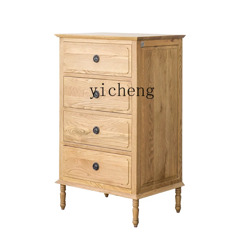 ZF Oak Bedroom Retro Distressed Country Light Luxury Four Buckets Side Cabinet Storage