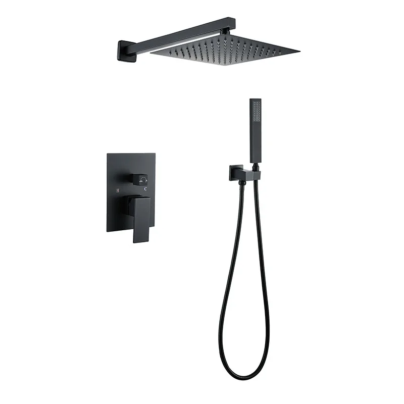 Système de douche de pluie de luxe noir mat, inverseur, ensemble de robinets de douche muraux au Design moderne, Kits de douche en laiton