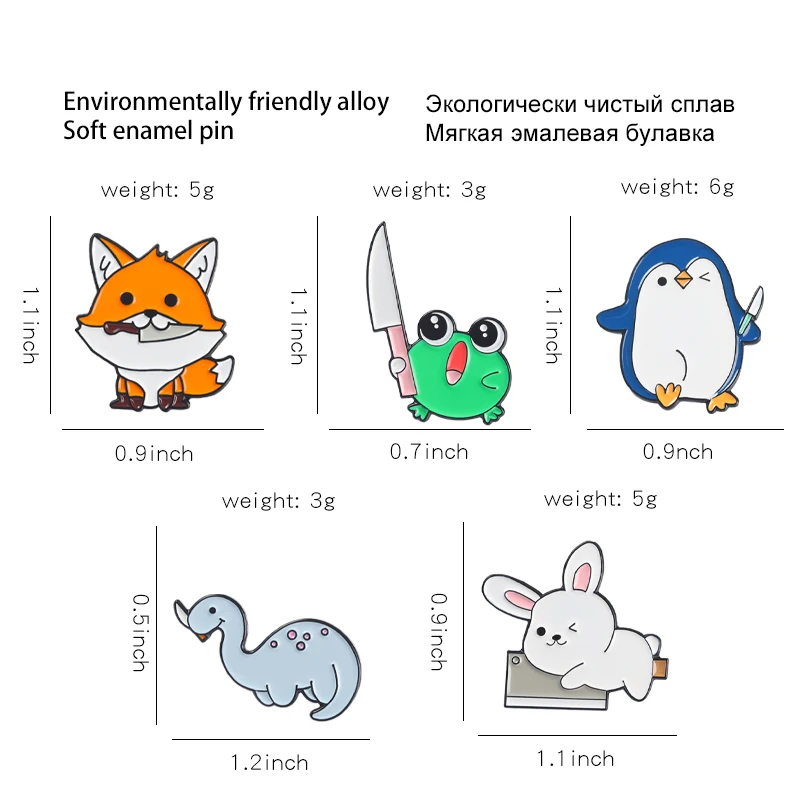 Animal  Enamel Pin Custom Lovely Fox Penguin Tyrannosaurus Rex Killing Brooch Bag Lapel Pin Cartoon Badge Jewelry Gift