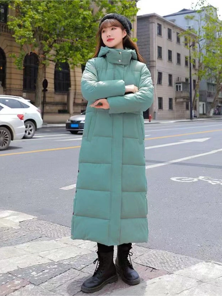 Plus Size Thick Long Solid Pockets Hooded Casual Parkas Korean Style Office Lady Jackets Winter Jacket Women Outerwear Clothing