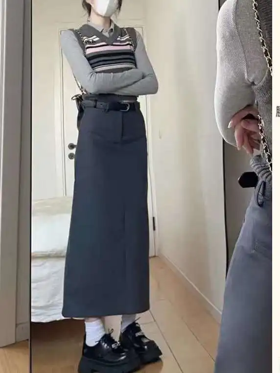 

Женская юбка миди А-силуэта с высокой талией, свободного кроя, больших размеров, модная, повседневная, в корейском стиле, весна-лето