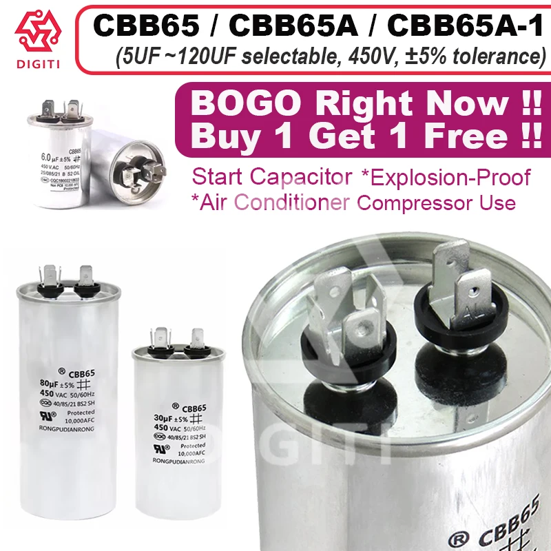 CBB65A-1 ตัวเก็บประจุ CBB65A ตัวเก็บประจุ CBB65 ตัวเก็บประจุ 450V AC มอเตอร์ตัวเก็บประจุเริ่มต้นตัวเก็บประจุ
