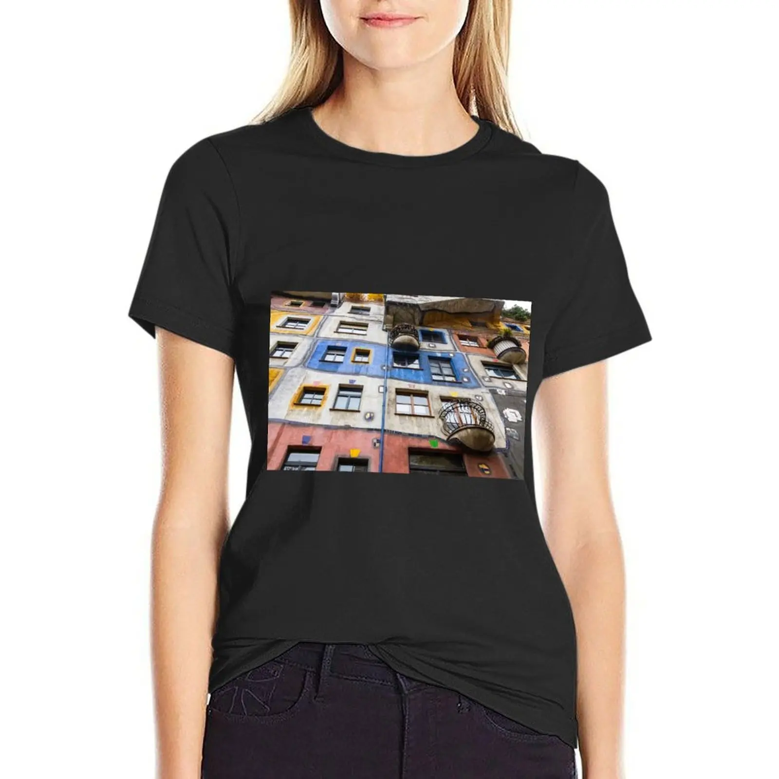 

Hundertwasser house in Vienna T-Shirt customs design your own blanks summer tops kawaii clothes Women's tops