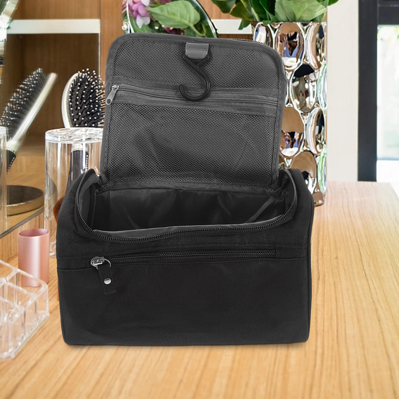 

Waterproof Toiletry For Men Women Large Capacity Travel Wash Bag Black Lightweight Durable Multilayer Compartments Portable