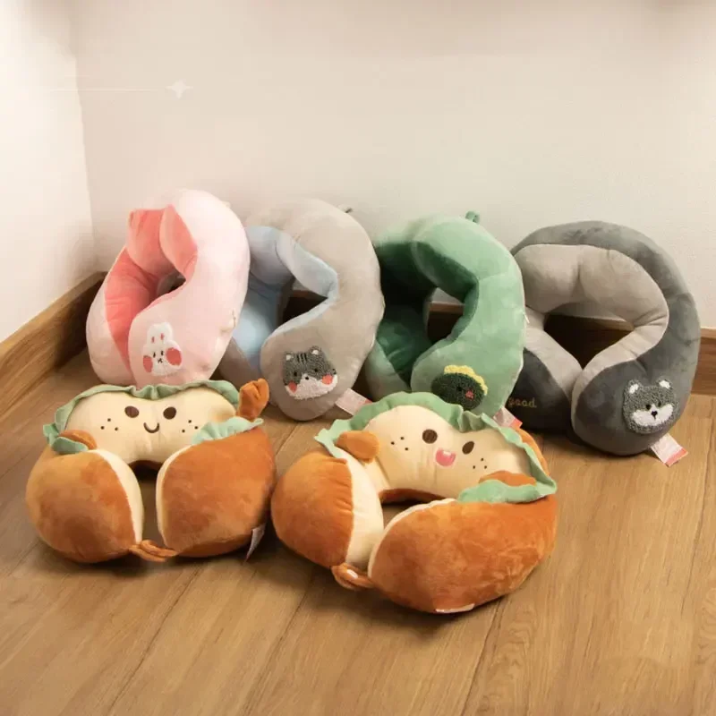 Animal Travel Pillows for Kids Airplane Cartoon U-shaped Pillow Home PP Cotton Plush Neck Pillow for Office Nap Headrest Cushion