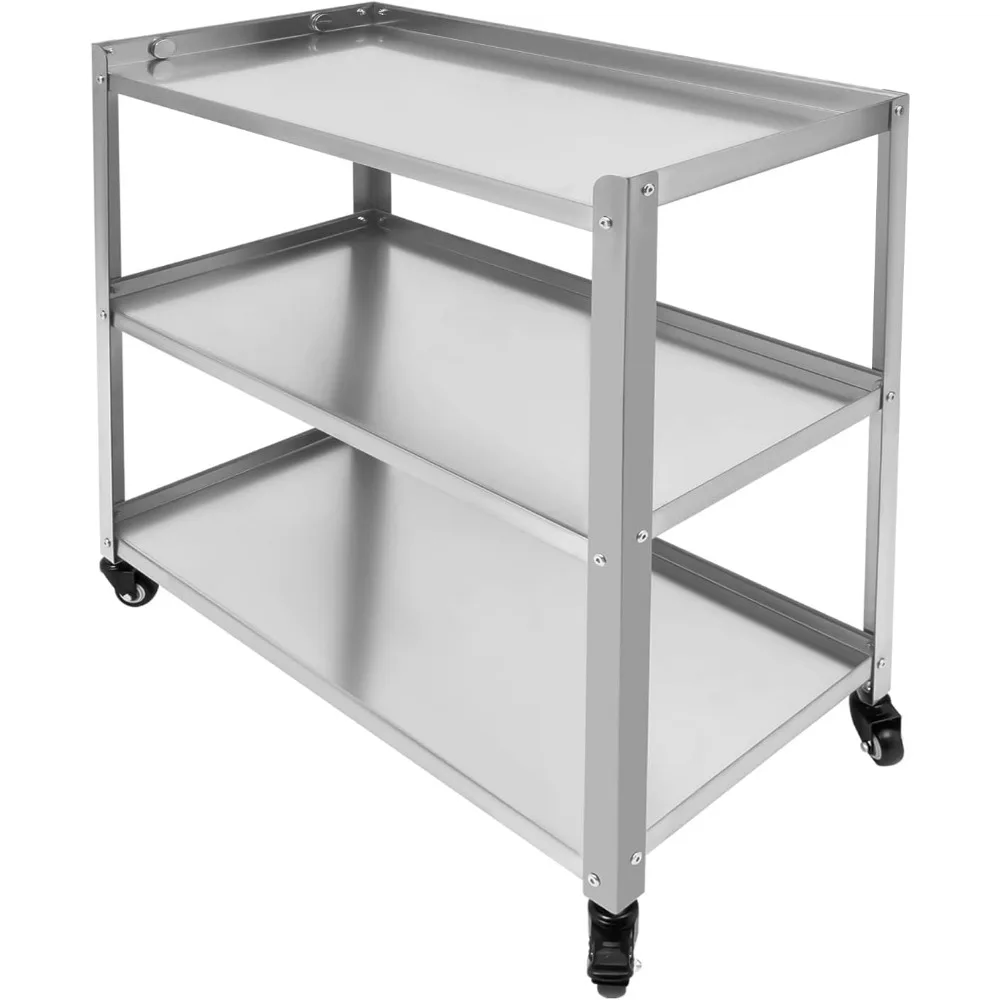 3 Tier Stainless Steel Kitchen Utility Cart, Kitchen Rolling Carts Serving Cart Storage Trolley Serving Cart with Wheels &Handle
