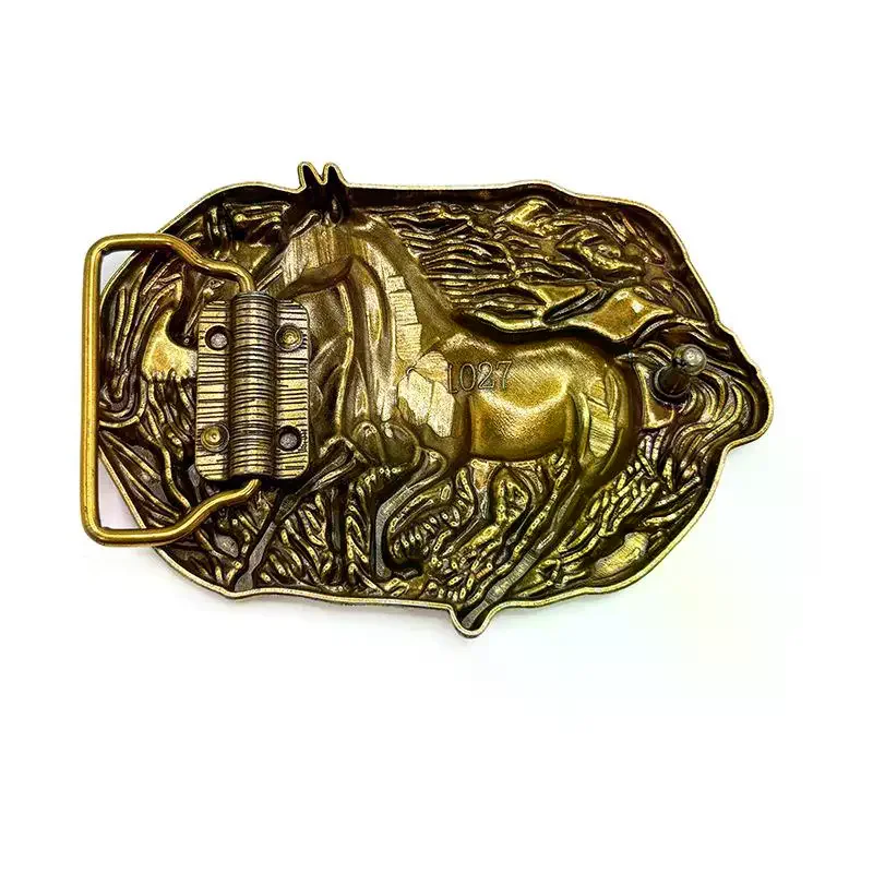 Double Horse Retro Metal Belt Buckle Western Cowboy Rope Buckle Accessory Unisex Smooth Buckle