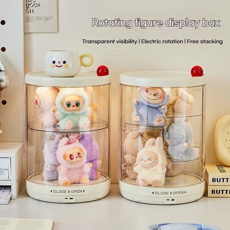 

Rotating Fgure Dlisplay Box For Labubu Wakuku Stitch Blind Box Collection Box Dustproof Vinyl Figurine Rabble Display Cabinet