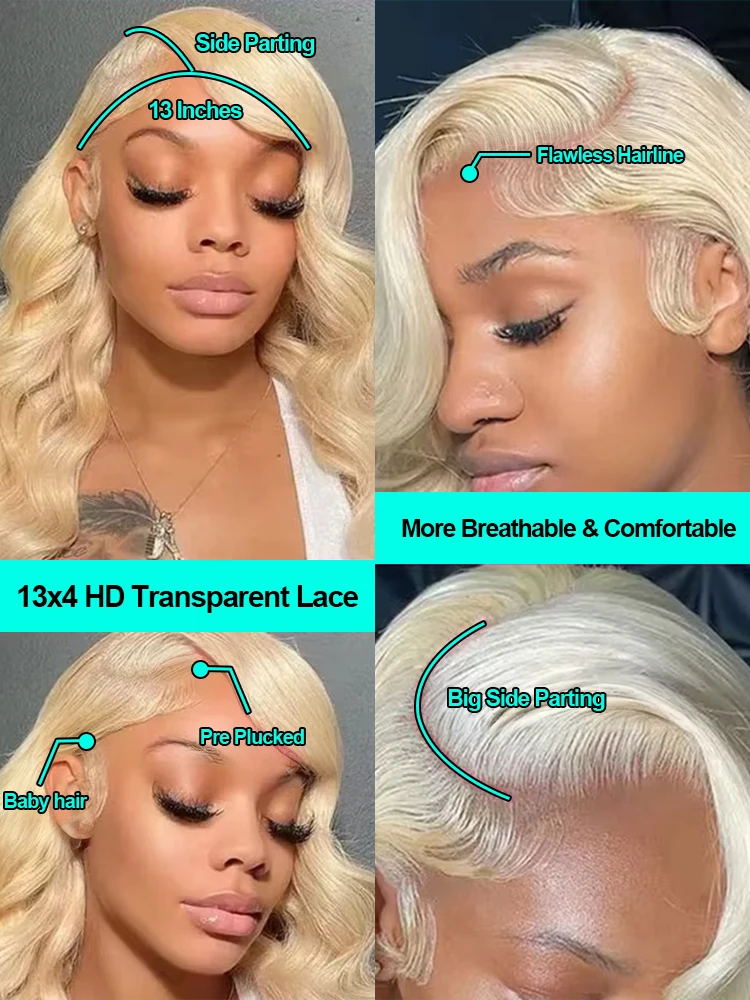 250 Density 613 Honey Blonde Body Wave 13x6 HD Lace Frontal Wigs Human Hair Brazilian 13x4 Lace Front Wig Preplucked 30 40 Inch image 3