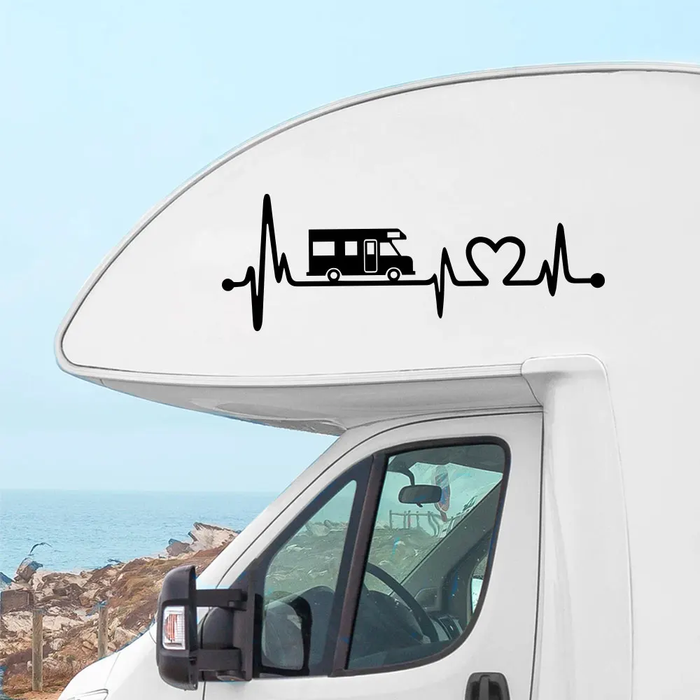 Ekg Graphics Love Camp Vinyl Stickers Electrocardiogram  For Caravan Body Decor Camper Decal Motorhome Stripes Car Sticker