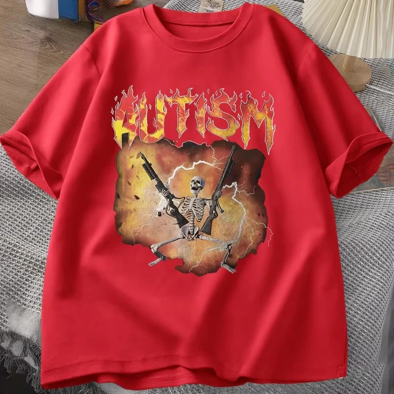 Autistic Funny Skeleton T-Shirt Men Women Autism Meme Graphic T Shirts Harajuku Fashion Casual Vintage T Shirt Unisex Streetwear