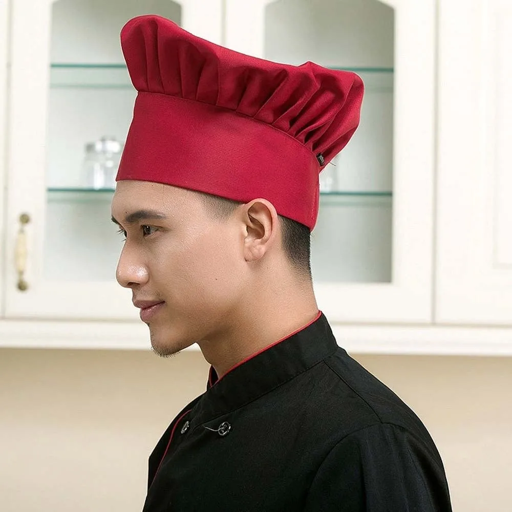 Elastic Adjustable Chef Hat Breathable No Eaves Cooking Chef Hat Comfortable Japanese-Style Bakery Mushroom Caps