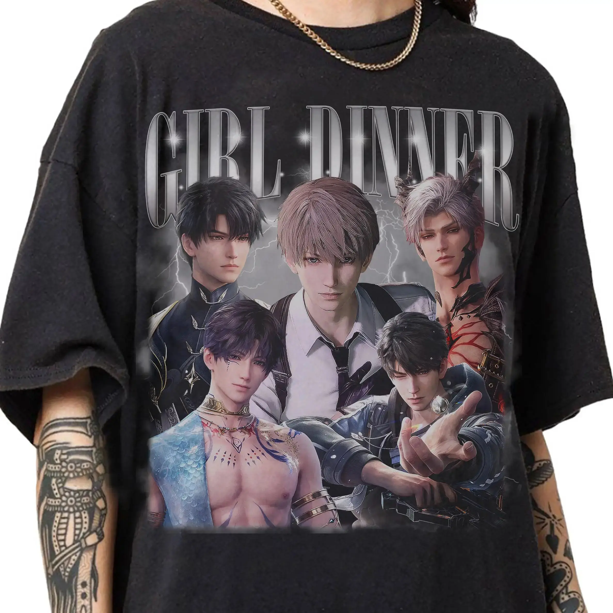 Harajuku Top 90s Retro Pirated Style Love and Deep Space T-shirts Xavier Caleb Sylus Zayne and Rafayel A Big Hit with Players