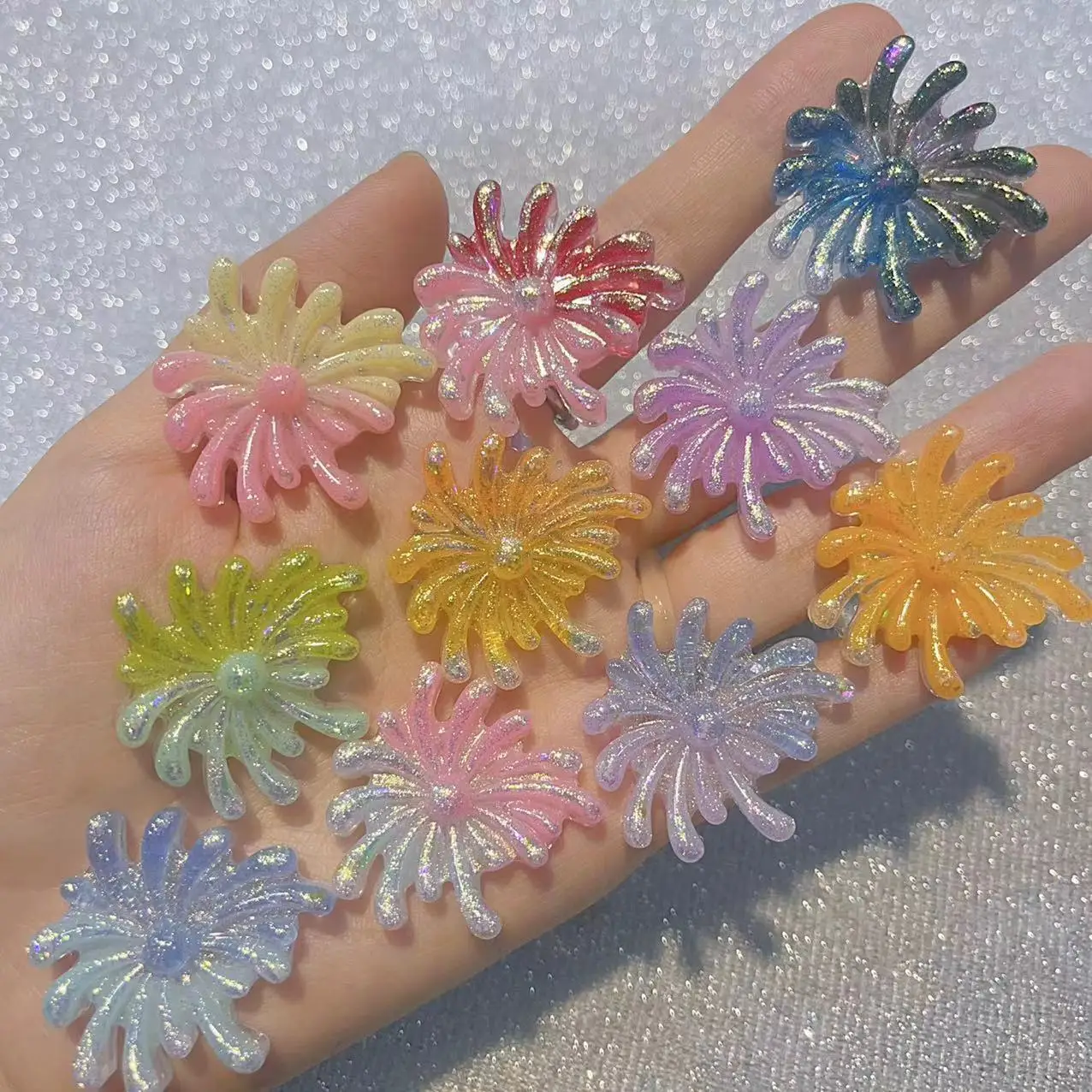 50PCS Blooming  Flower Resin DIY luminous Hair accessories Hair Clip Pendants Hanging Ornaments, Handmade Jewelry Materials