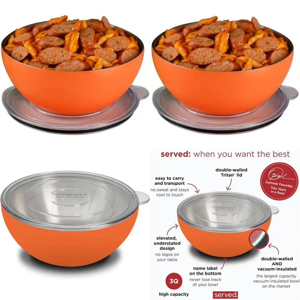 

Large Insulated Serving Bowl with Lid - 100oz/3QT Double-Walled Stainless Steel - Ideal for Hot and Cold Dishes - Vacuum Insulat