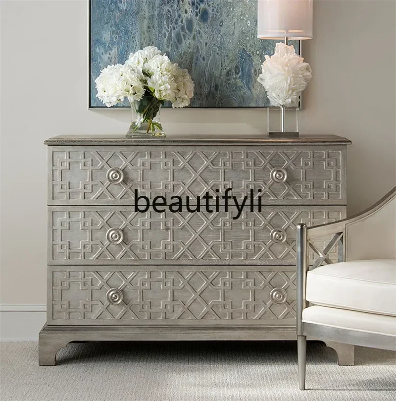 XZQAmerican light luxury entrance cabinet, solid wood entry living room, simple drawer storage locker customization